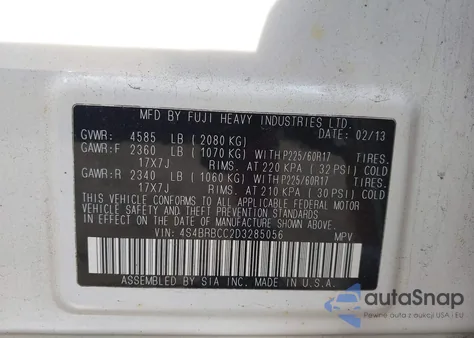 2013 Subaru Outback 2.5I Premium из США, поврежденный, VIN 4S4BRBCC2D3285056